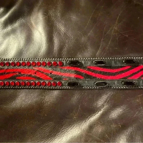 Authentic BB Simon Red Zebra Wide Belt Swarovski Crystals EUC main image 9